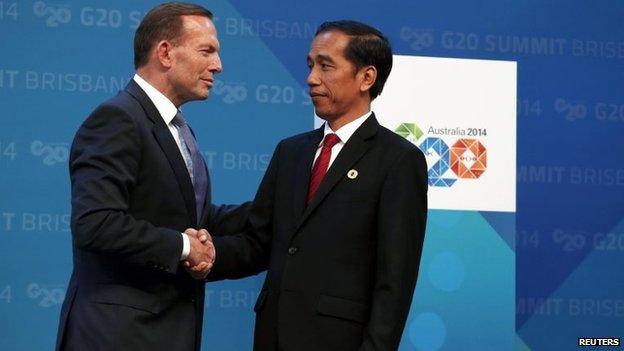 Australian PM Tony Abbott and Indonesian President Joko Widodo (Brisbane Nov 2014)