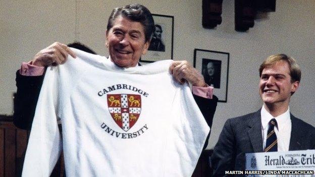 Ronald Reagan was presented with a sweatshirt in 1990 after giving the union's 175th anniversary address