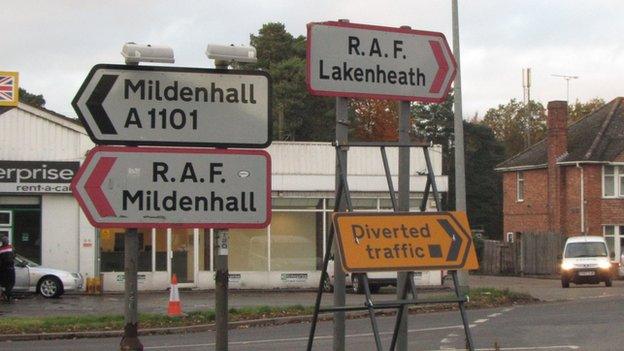 A11 road signs at Mildenhall