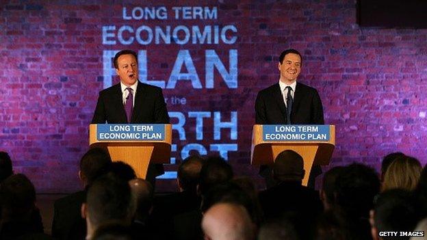 Prime Minister David Cameron and Chancellor George Osborne deliver a speech to business leaders on their long term economic plan, in Manchester.