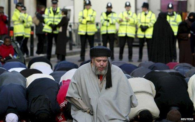 Hamza led worship outside a mosque in north London