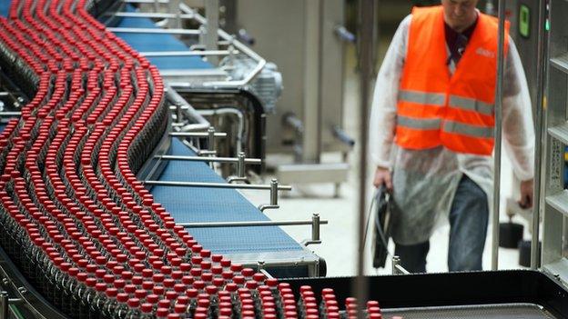 taken on June 7, 2013, in Clamart, near Paris, shows newly produced Coca-Cola soft drink bottles on an assembly line at a Coca Cola bottling plant.