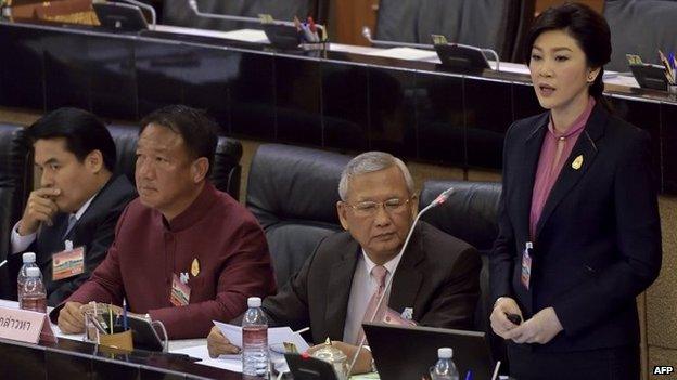 Yingluck Shinawatra at her impeachment hearing in Bangkok (9 Jan 2015)