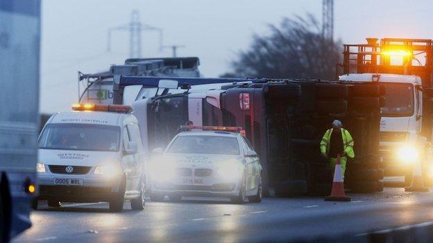 overturned lorry