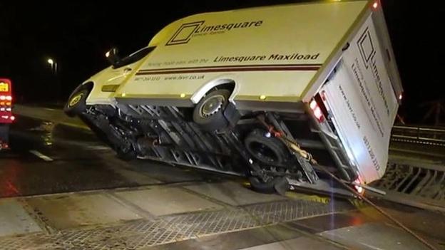 van blown over on Forth oad Bridge