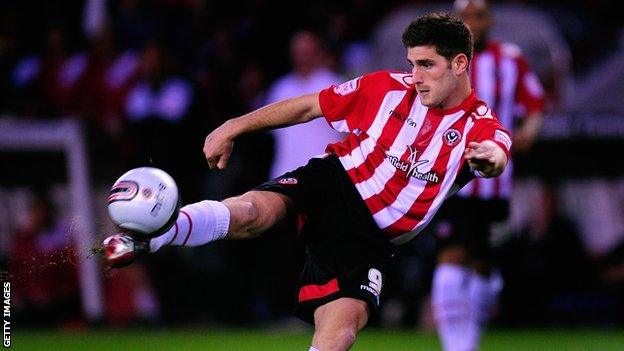 Sheffield United player Ched Evans in action during the npower League One game between Sheffield United and Chesterfield at Bramall Lane on March 28, 2012 in Sheffield.