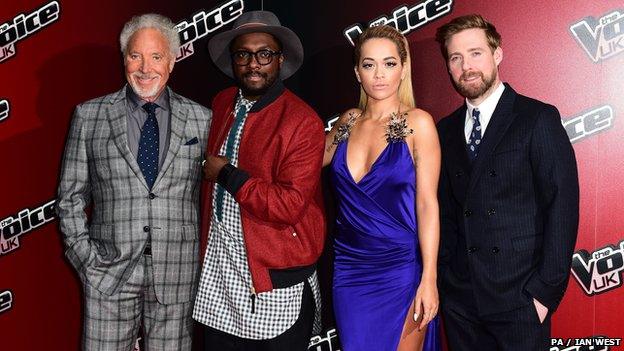 The coaches on The Voice, L-R Sir Tom Jones, will i am, Rita Ora and Ricky Wilson, photographed at show's launch this month