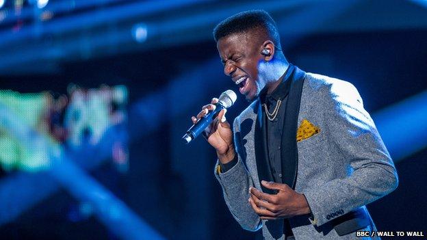 2014 winner of The Voice Jermain Jackman sings on the show