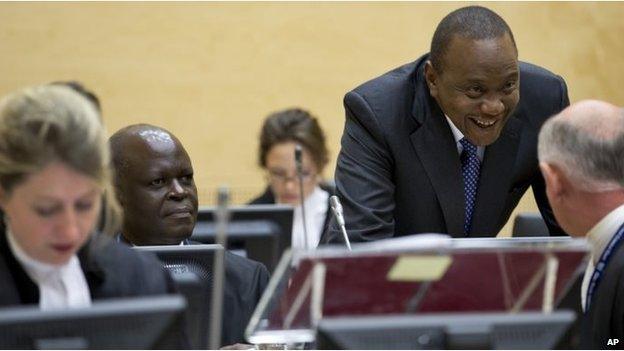 Uhuru Kenyatta (standing) at the ICC (Oct 2014)