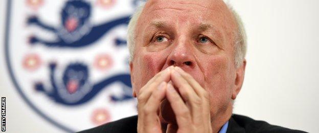 Football Association chairman Greg Dyke speaks during a press conference to announce the findings from the England Commission