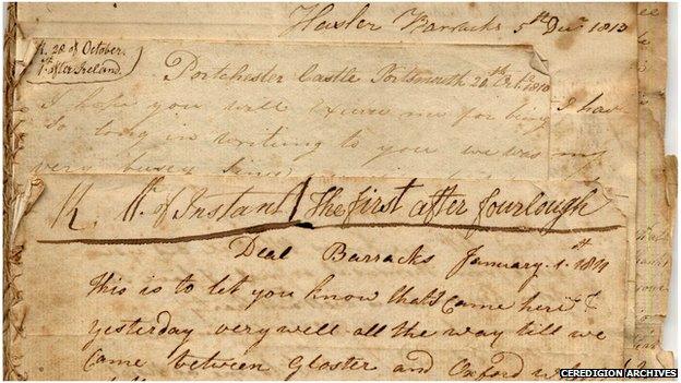 Napoleonic war letter from Morris Williams, held by the Ceredigion Archives