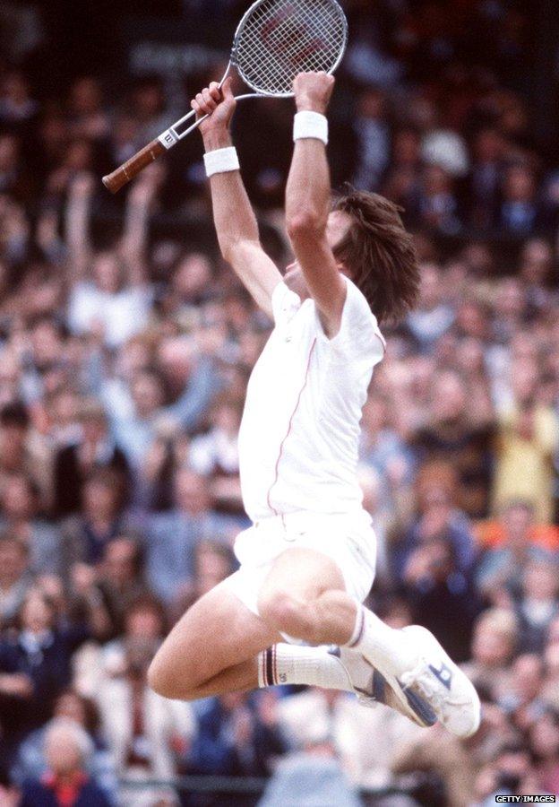 Jimmy Connors jumps for joy as he beats John McEnroe