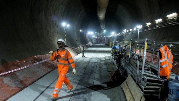 Workman underground at Farringdon's Crossrail station