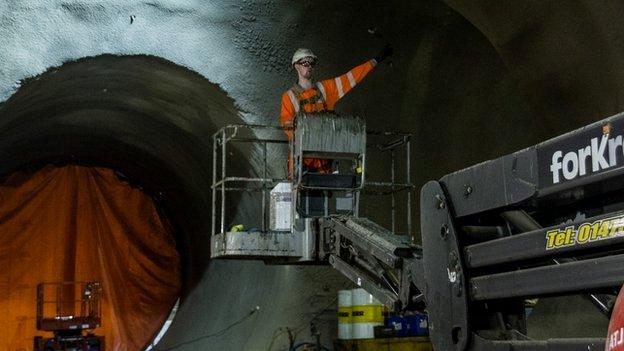 Workman underground at Farringdon's Crossrail station