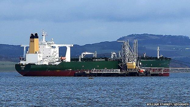 Crude oil tanker at Hound Point terminal