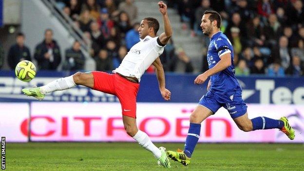 Lucas Moura gave PSG the lead with a brilliant effort over keeper Alphonse Areola, who is on loan from PSG