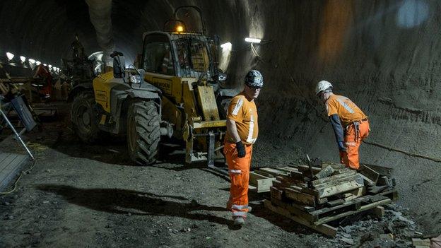 Workman underground at Farringdon's Crossrail station