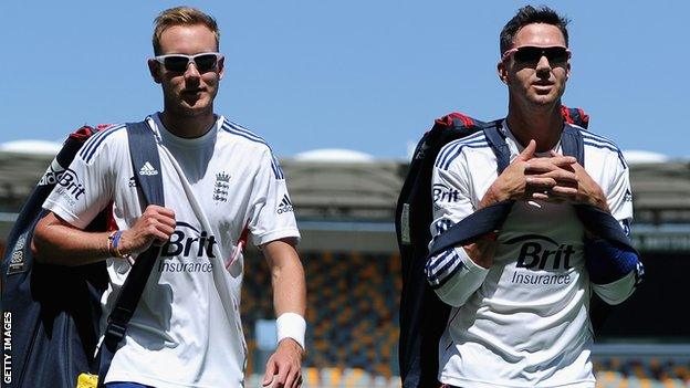 Former England team-mates Stuart Broad (left) and Kevin Pietersen