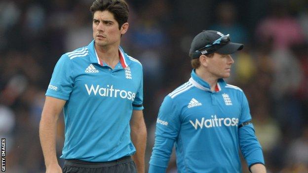 England captain Eoin Morgan (right) and predecessor Alastair Cook