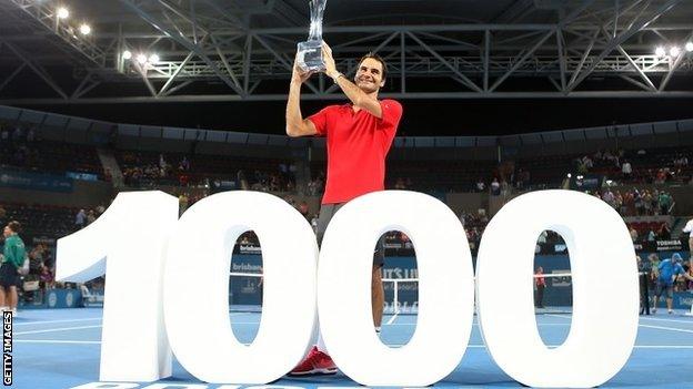 Roger Federer becomes only the third player, after Ivan Lendl and Jimmy Connors, to win at least 1,000 matches