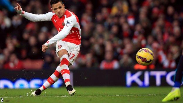 Alexis Sanchez scores Arsenal's third goal from a free-kick