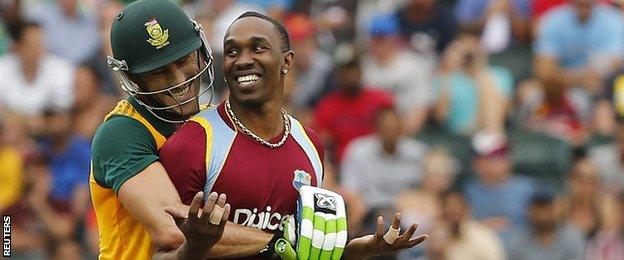 South Africa skipper Faf du Plessis and West Indies' Dwayne Bravo