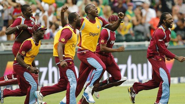 West Indies celebrate their win