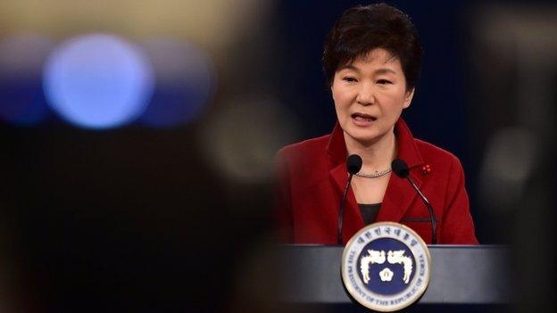 South Korean President Park Geun-Hye speaks during her New Year press conference at the presidential Blue House in Seoul on 12 January 2015.