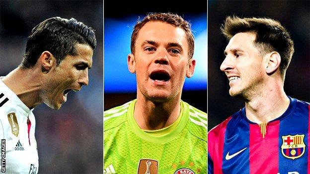 Ronaldo, Manuel Neuer, Lionel Messi