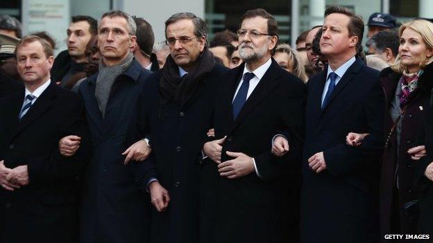 Prime Minister David Cameron was one of about 40 world leaders to join the unity rally in Paris