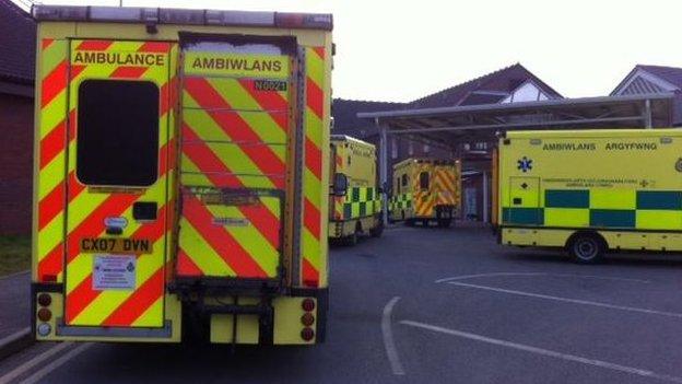 Ambulances outside Wrexham Maelor Hospital