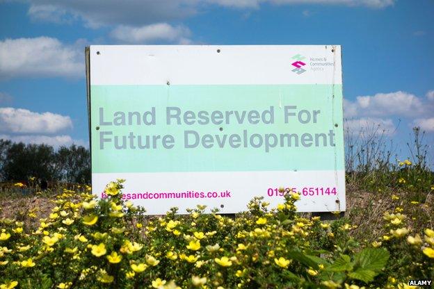 Sign reads "land reserved for future development"