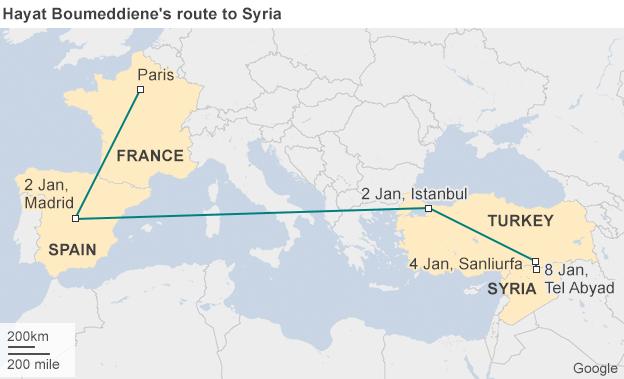 Boumeddiene's route