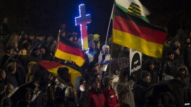 Pegida marchers in Dresden (6 Jan 2015)