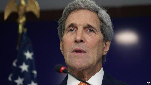 US Secretary of State John Kerry speaks at a press conference in Gandhinagar, India 12 January 2015