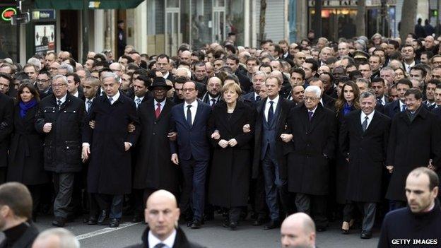 World leaders attend the "Marche Republicaine" in Paris, France 11 January 2015