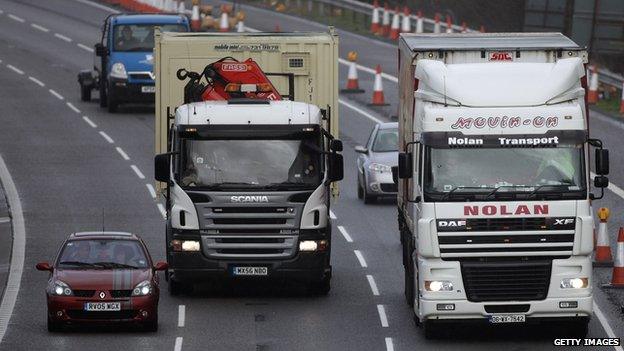 Cars and lorries on motorway