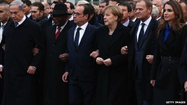 World leaders marched shoulder to shoulder in Paris at a unity march