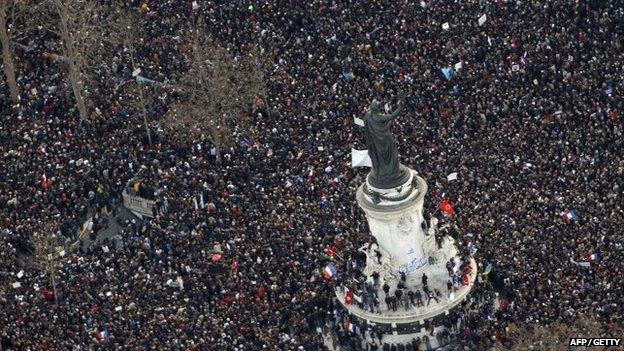 Millions of people marched throughout France on Sunday 11 January