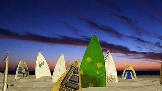 Sculpture with surfboards at Cottesloe beach, Perth, by artist Chris Anderson