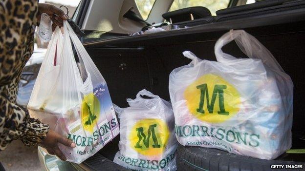 Morrisons shopping bags in car boot