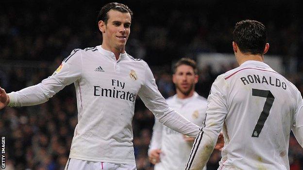 Gareth Bale and Cristiano Ronaldo celebrate a goal for Real Madrid