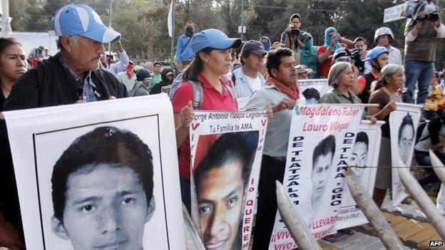 Parents of missing students participate in a protest in Chilpancingo on 12 January 2014