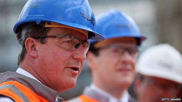 David Cameron in high vis and hard hat