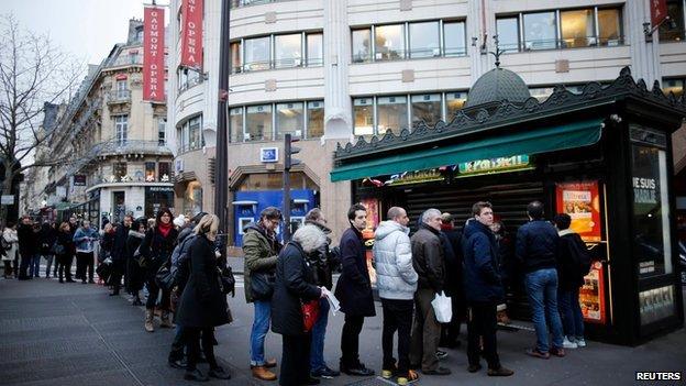 Queue to buy Charlie Hebdo in Paris on Wednesday