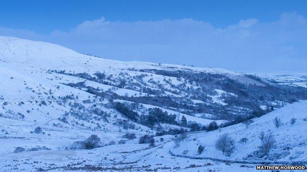 Another view of the snow-filled field of Brecon