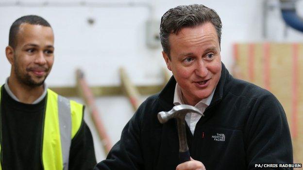 David Cameron with a hammer