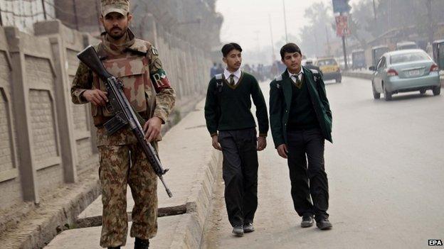 Pupils return to the Army Public School in Peshawar. 12 Jan 2015