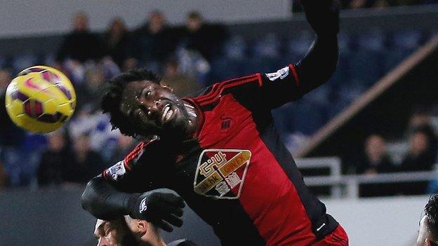 Wilfried Bony of Swansea during the Barclays Premier League match between Queens Park Rangers and Swansea City at Loftus Road on January 1, 2015 in London, England