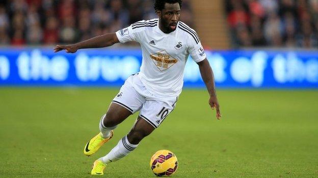 Wilfried Bony playing for Swansea in October 2014